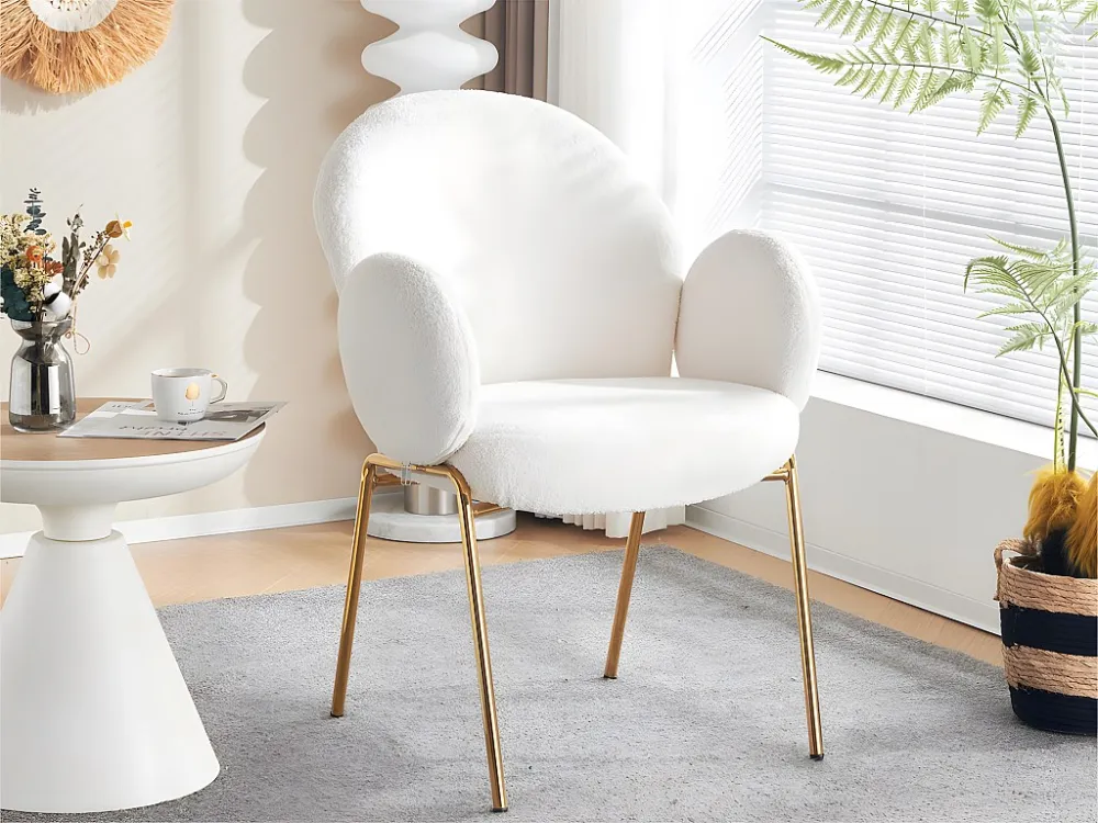 Vrijetijdsstoel van teddystof met gouden poten - Wit ModernLuxe