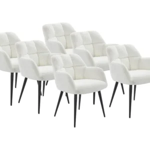 Set van 6 stoelen met armleuningen – Boucléstof en metaal – Wit – PEGA PASCAL MORABITO