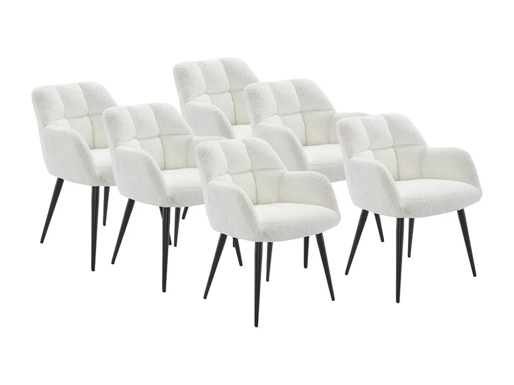 Set van 6 stoelen met armleuningen – Boucléstof en metaal – Wit – PEGA PASCAL MORABITO