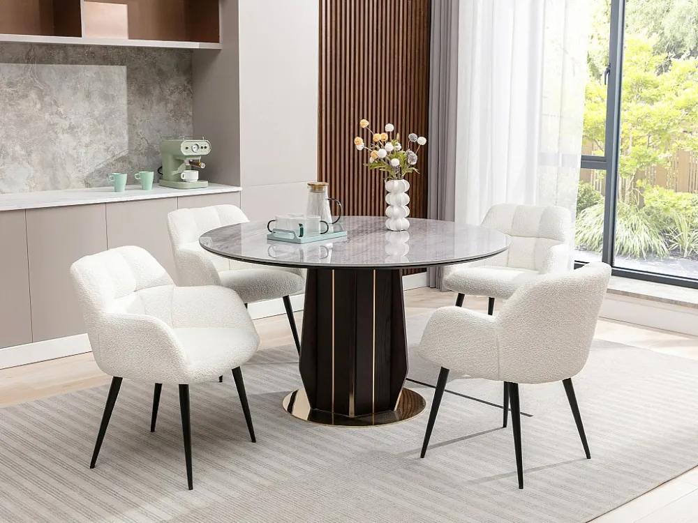 Set van 6 stoelen met armleuningen – Boucléstof en metaal – Wit – PEGA PASCAL MORABITO