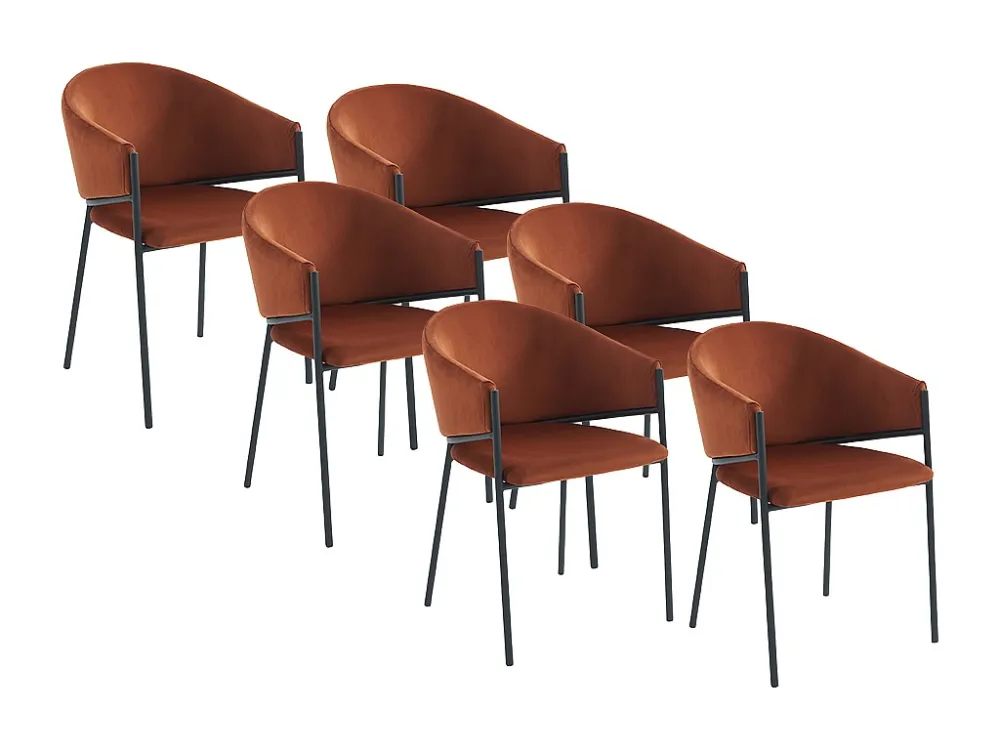 Set van 6 stoelen met armleuningen fluweel en zwart metaal - Terracotta - ORDIDA PASCAL MORABITO