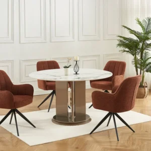 Set van 6 draaistoelen met armleuningen van stof en zwart metaal - Bruin - LEJINA PASCAL MORABITO