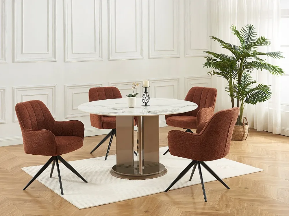 Set van 6 draaistoelen met armleuningen van stof en zwart metaal - Bruin - LEJINA PASCAL MORABITO