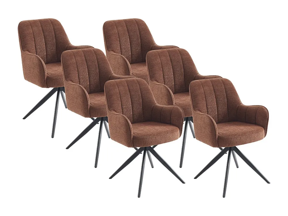 Set van 6 draaistoelen met armleuningen van stof en zwart metaal - Bruin - LEJINA PASCAL MORABITO