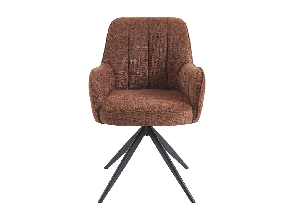 Set van 6 draaistoelen met armleuningen van stof en zwart metaal - Bruin - LEJINA PASCAL MORABITO