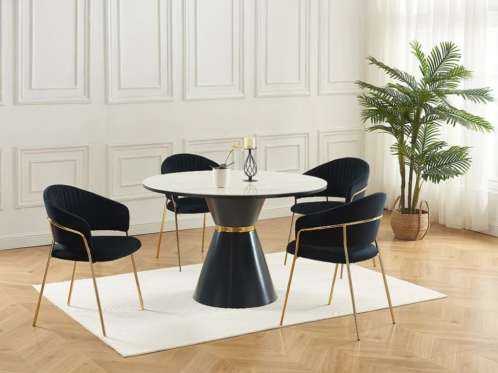 Set van 6 stoelen fluweel en goudkleurig metaal - Zwart - MADOLIA van Pascal MORABITO