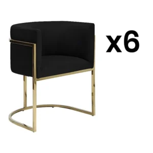 Set van 6 stoelen met armeuningen - Velours en roestvrij staal - Zwart en goudkleurig - PERIA PASCAL MORABITO