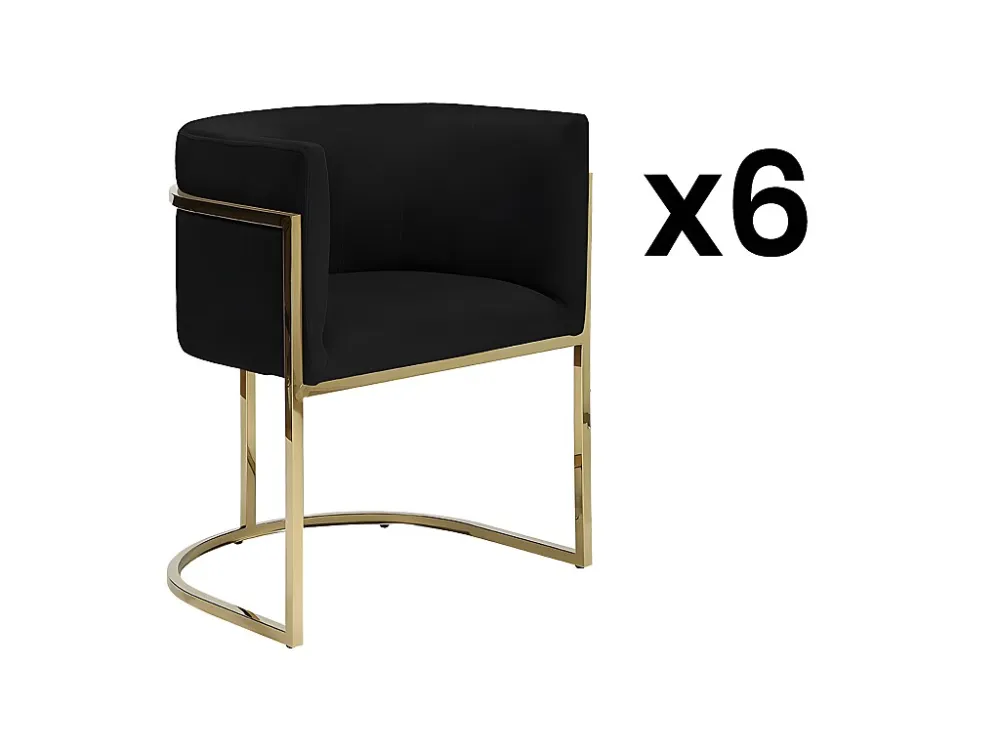Set van 6 stoelen met armeuningen - Velours en roestvrij staal - Zwart en goudkleurig - PERIA PASCAL MORABITO