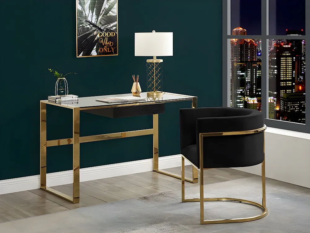 Set van 6 stoelen met armeuningen - Velours en roestvrij staal - Zwart en goudkleurig - PERIA PASCAL MORABITO