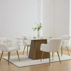 Set van 6 stoelen met armleuningen - Boucléstof en goudkleurig metaal - Wit - PEGA PASCAL MORABITO