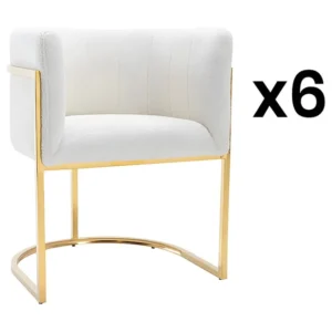 Set van 6 stoelen met armleuningen - Boucléstof en metaal - Wit en goudkleurig - PERIA PASCAL MORABITO