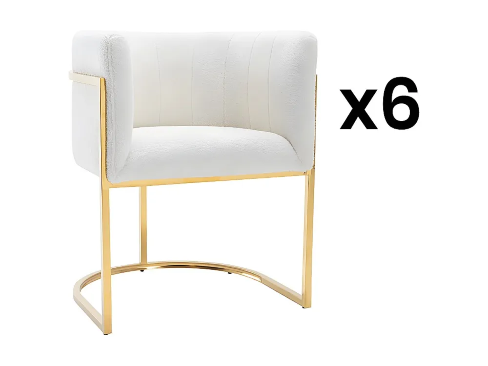 Set van 6 stoelen met armleuningen - Boucléstof en metaal - Wit en goudkleurig - PERIA PASCAL MORABITO