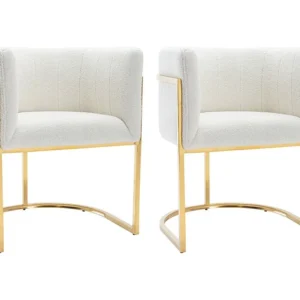 Set van 2 stoelen met armleuningen - Boucléstof en metaal - Wit en goudkleurig - PERIA PASCAL MORABITO