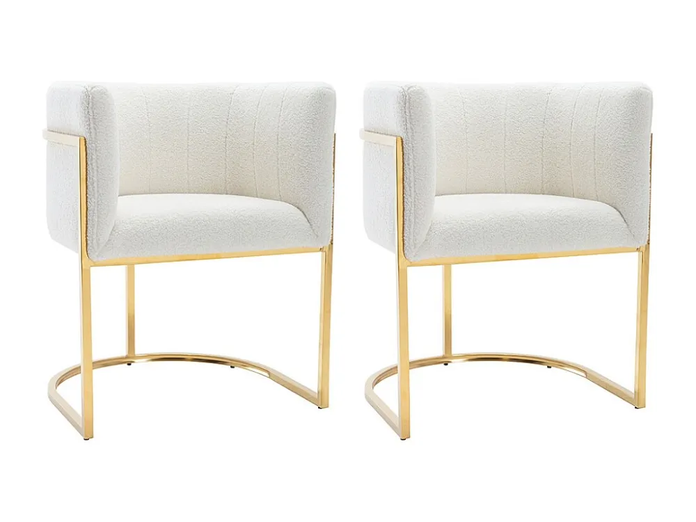 Set van 2 stoelen met armleuningen - Boucléstof en metaal - Wit en goudkleurig - PERIA PASCAL MORABITO