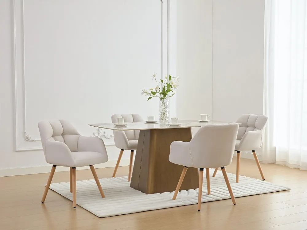 Set van 6 stoelen met armleuningen - Stof van beukenhout - Beige - PEGA PASCAL MORABITO