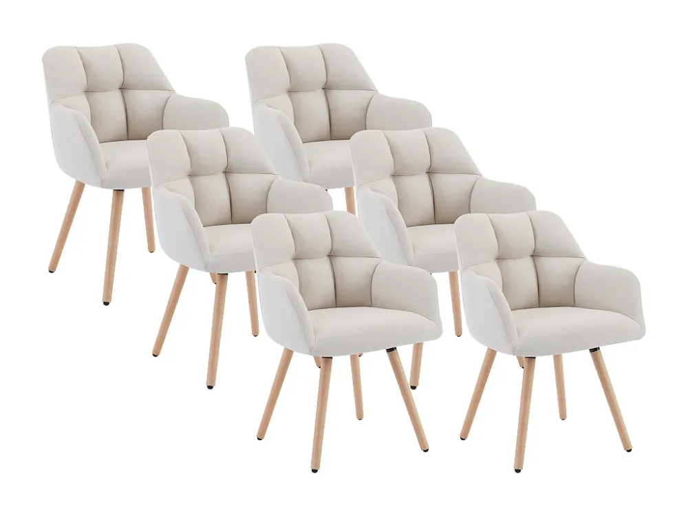 Set van 6 stoelen met armleuningen - Stof van beukenhout - Beige - PEGA PASCAL MORABITO