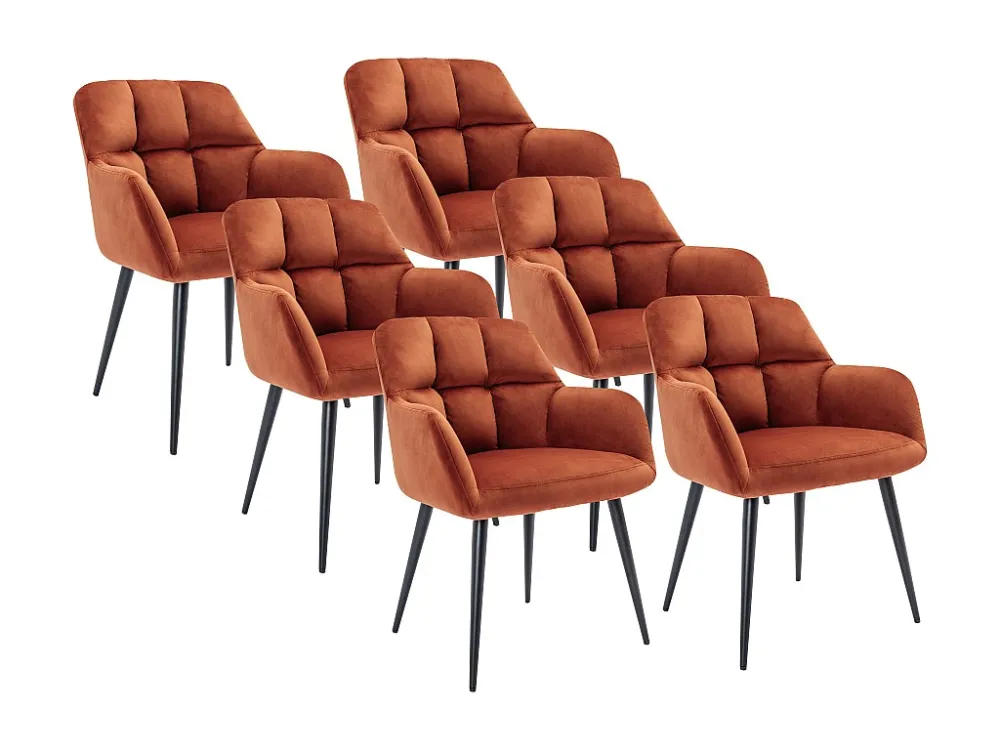 Set van 6 stoelen met armleuningen van velours en metaal - Terracotta - PEGA PASCAL MORABITO