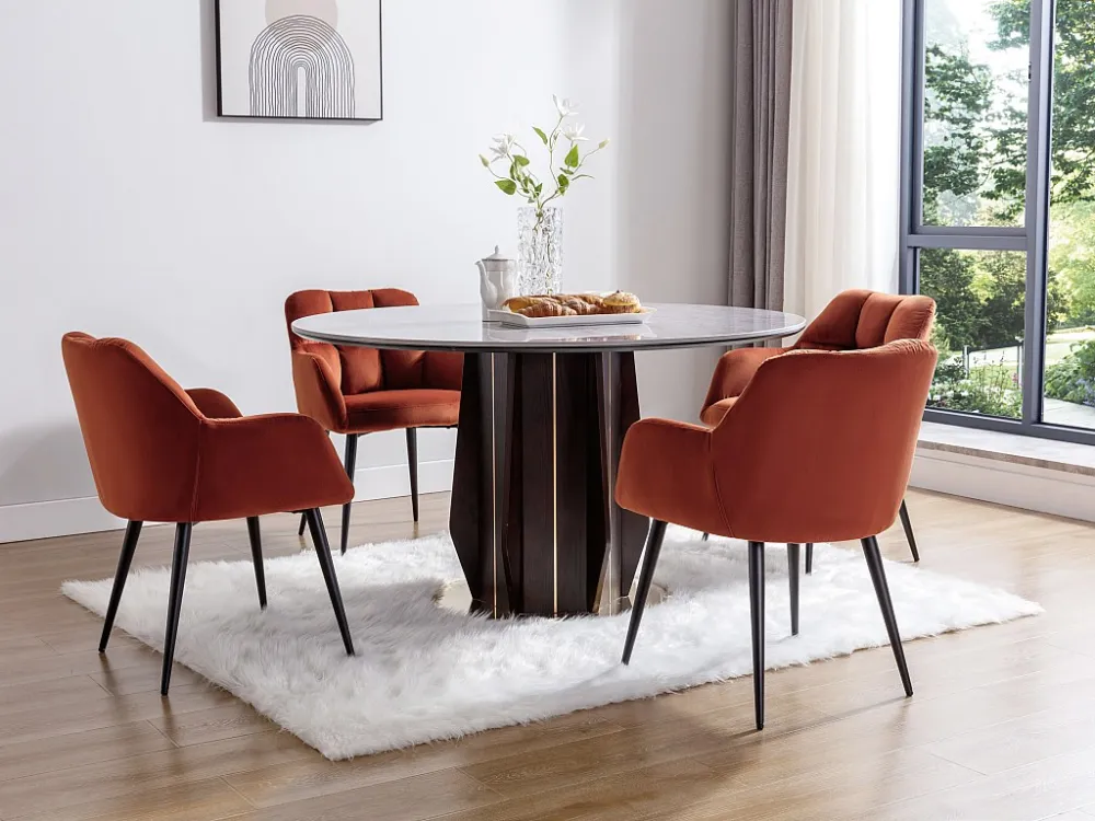 Set van 6 stoelen met armleuningen van velours en metaal - Terracotta - PEGA PASCAL MORABITO