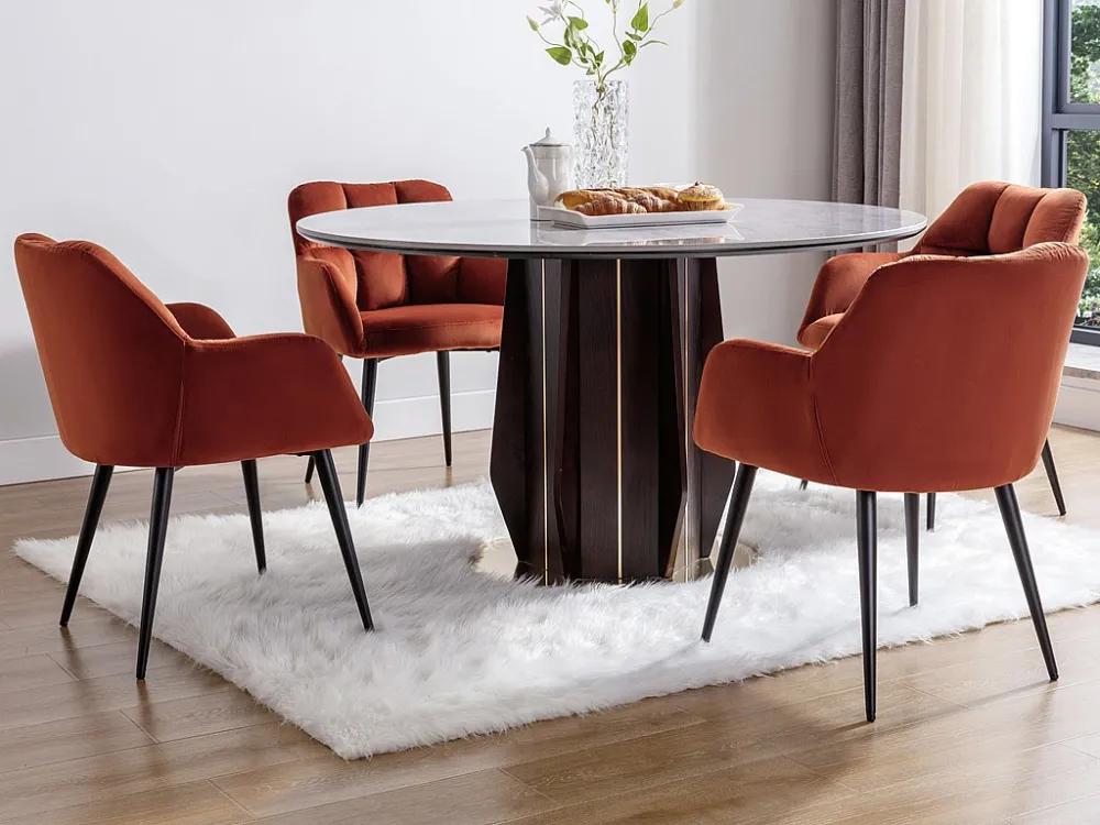Set van 6 stoelen met armleuningen van velours en metaal - Terracotta - PEGA PASCAL MORABITO