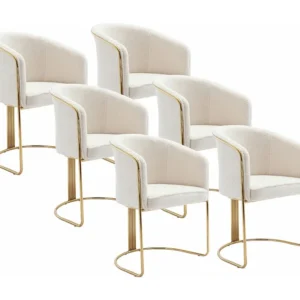 Set van 6 stoelen met armleuningen van boucléstof en metaal - Wit en goudkleurig - JOSETHE PASCAL MORABITO