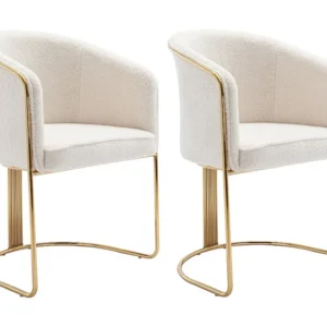Set van 2 stoelen met armleuningen van boucléstof en metaal - Wit en goudkleurig - JOSETHE PASCAL MORABITO