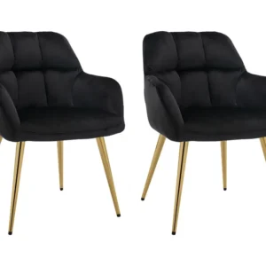 Set van 2 stoelen met armleuningen van velours en goudkleurig metaal - Zwart - PEGA PASCAL MORABITO