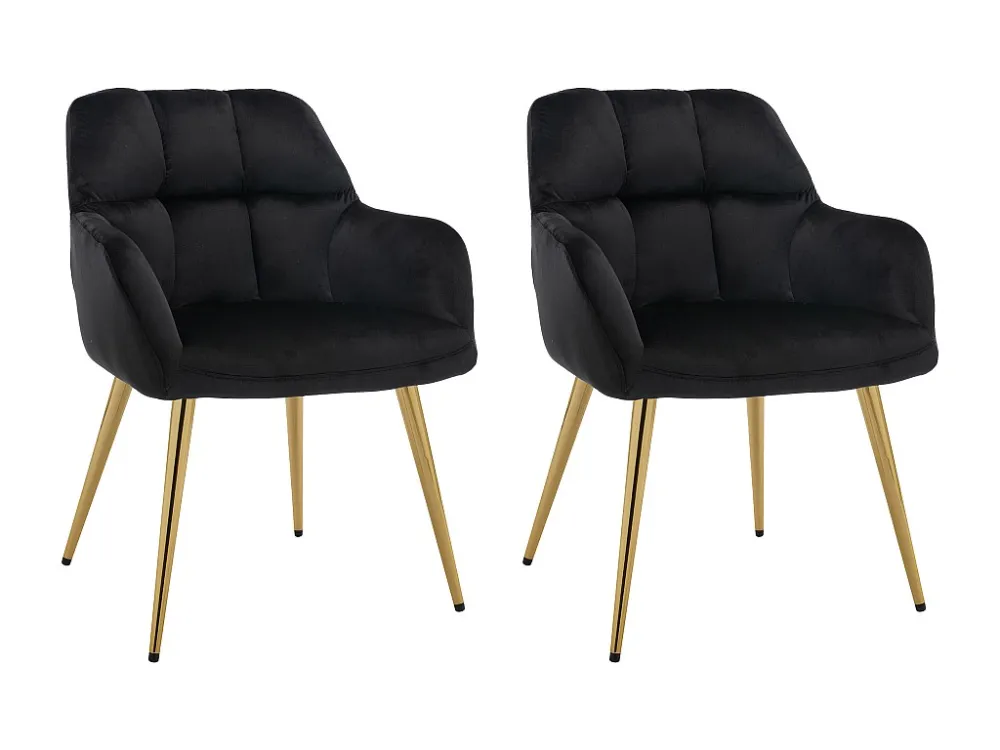 Set van 2 stoelen met armleuningen van velours en goudkleurig metaal - Zwart - PEGA PASCAL MORABITO