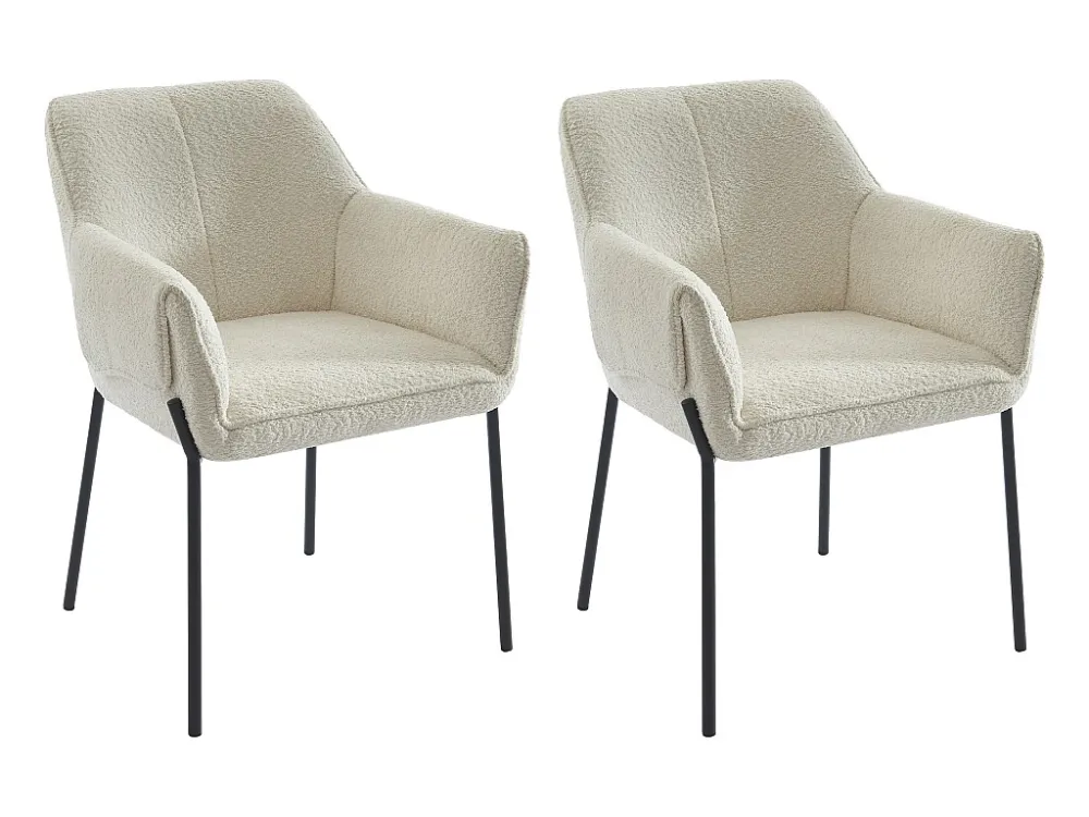 Set van 2 stoelen met armleuningen van boucléstof en zwart metaal - Crèmewit - AKETI PASCAL MORABITO