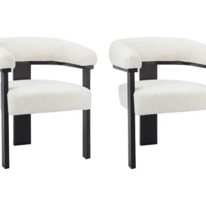 Set van 2 stoelen met armleuningen van boucléstof en heveahout - Wit en zwart - LIVELIA PASCAL MORABITO
