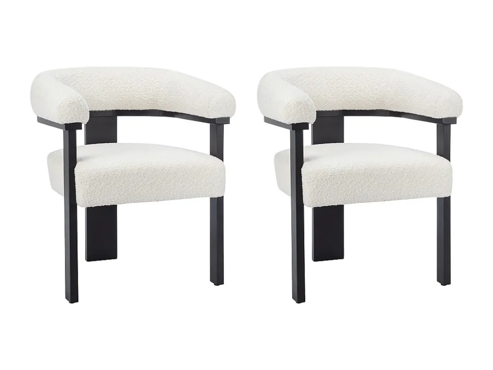 Set van 2 stoelen met armleuningen van boucléstof en heveahout - Wit en zwart - LIVELIA PASCAL MORABITO
