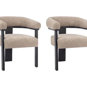 Set van 2 stoelen met armleuningen van boucléstof en heveahout - Taupegrijs en zwart - LIVELIA PASCAL MORABITO