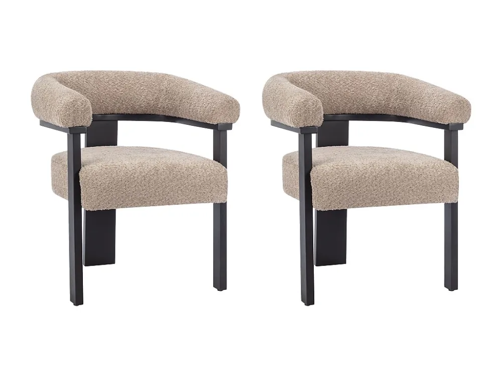 Set van 2 stoelen met armleuningen van boucléstof en heveahout - Taupegrijs en zwart - LIVELIA PASCAL MORABITO
