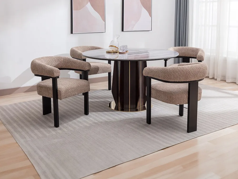 Set van 2 stoelen met armleuningen van boucléstof en heveahout - Taupegrijs en zwart - LIVELIA PASCAL MORABITO