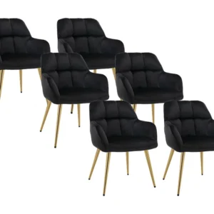 Set van 6 stoelen met armleuningen van velours en goudkleurig metaal - Zwart - PEGA PASCAL MORABITO
