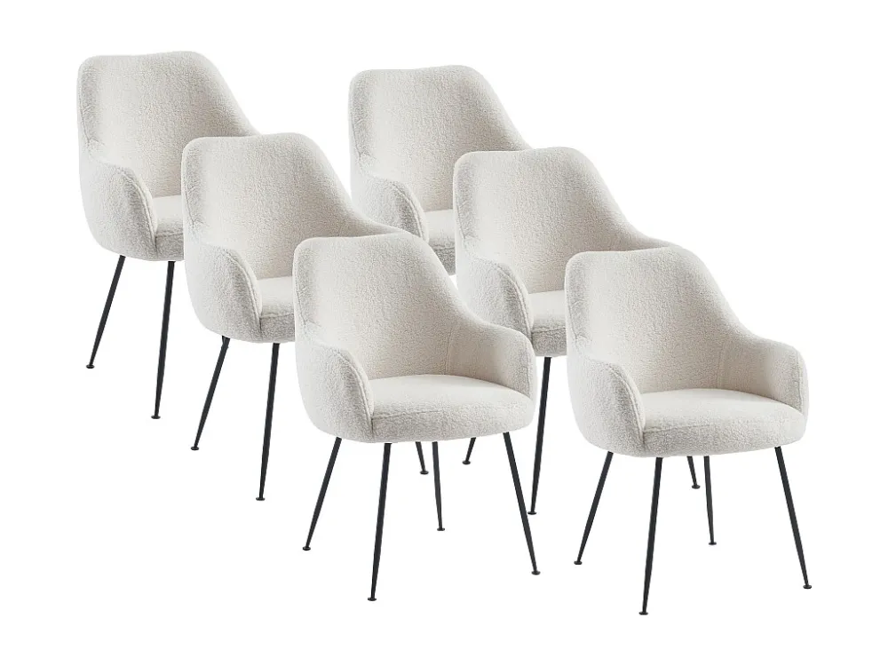Set van 6 stoelen met armleuningen van boucléstof en metaal - Wit - TOYBA PASCAL MORABITO