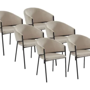 Set van 6 stoelen met armleuningen van ribfluweel en zwart metaal - Crèmewit - ORDIDA PASCAL MORABITO