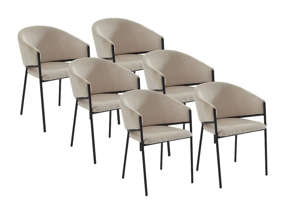 Set van 6 stoelen met armleuningen van ribfluweel en zwart metaal - Crèmewit - ORDIDA PASCAL MORABITO