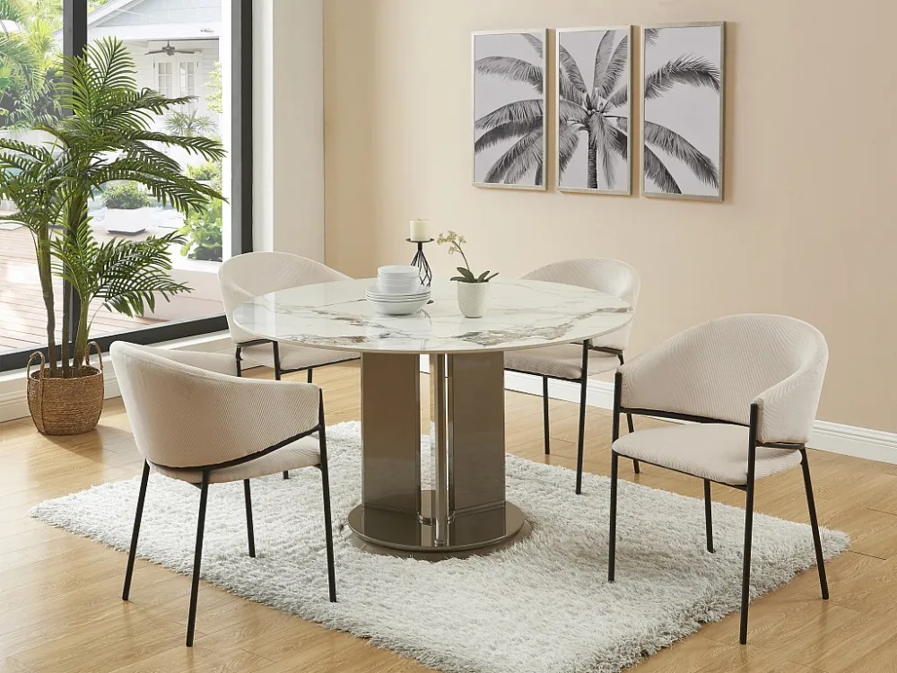 Set van 6 stoelen met armleuningen van ribfluweel en zwart metaal - Crèmewit - ORDIDA PASCAL MORABITO