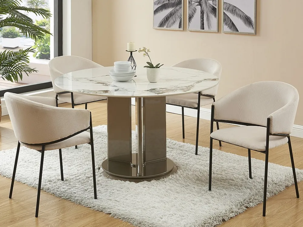 Set van 6 stoelen met armleuningen van ribfluweel en zwart metaal - Crèmewit - ORDIDA PASCAL MORABITO