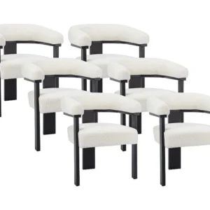 Set van 6 stoelen met armleuningen van boucléstof en heveahout - Wit en zwart - LIVELIA PASCAL MORABITO
