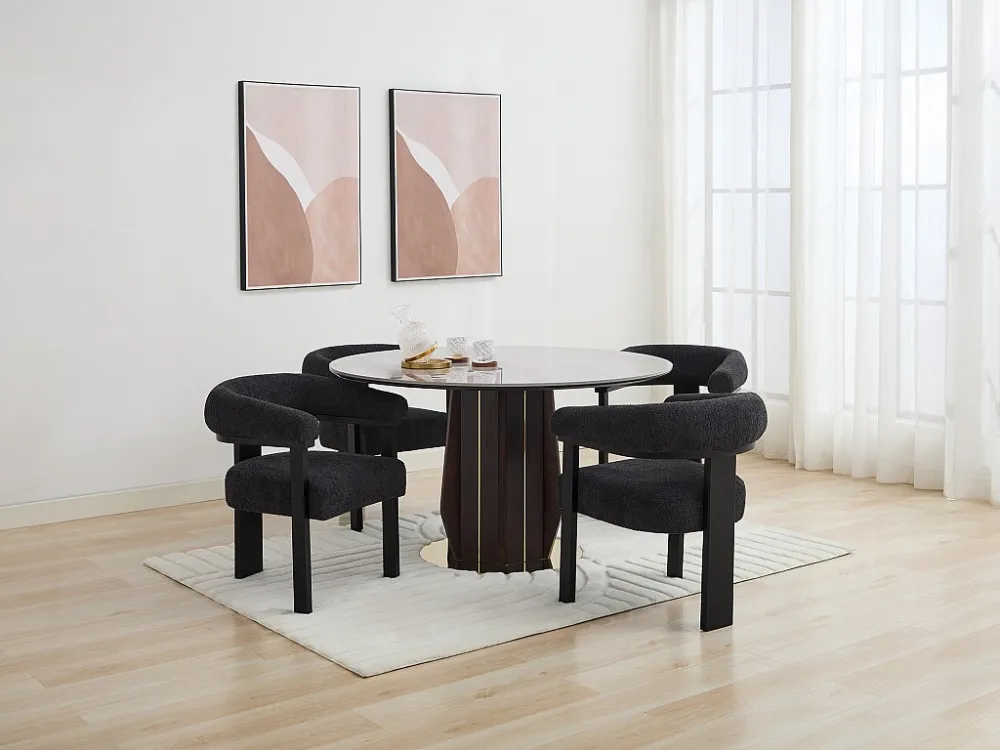 Set van 2 stoelen met armleuningen van boucléstof en heveahout - Zwart - LIVELIA PASCAL MORABITO