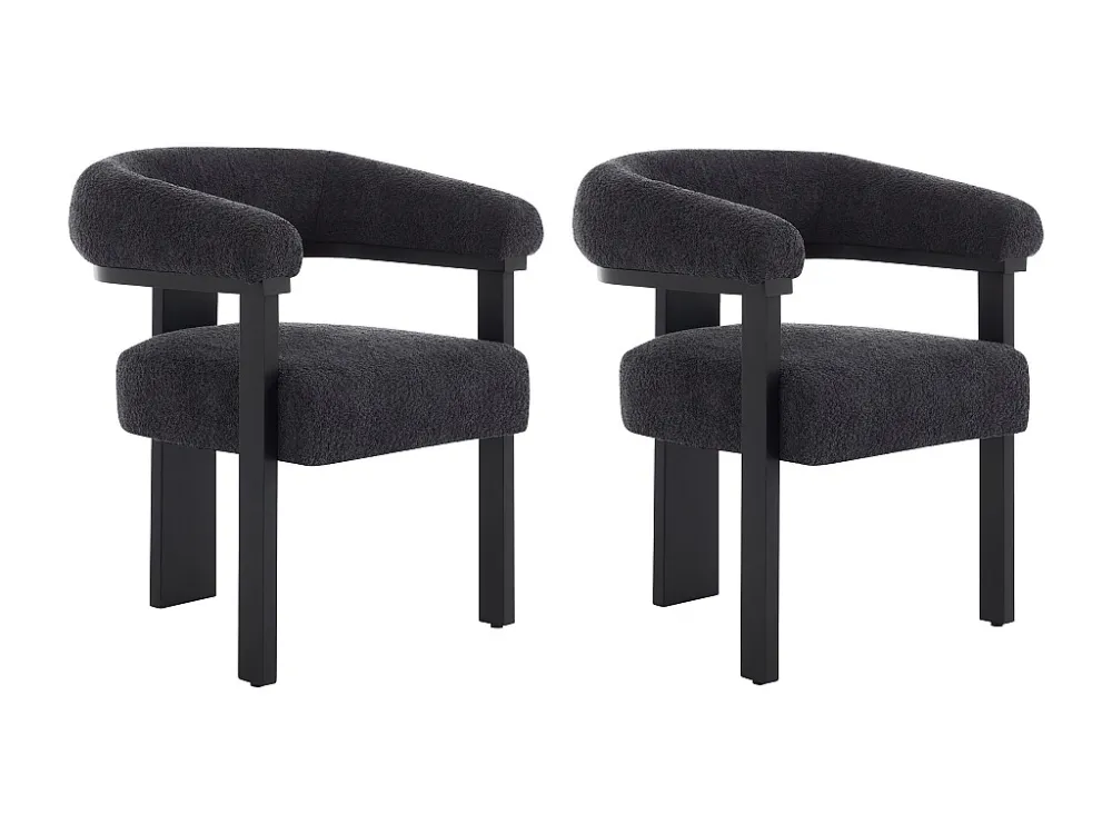 Set van 2 stoelen met armleuningen van boucléstof en heveahout - Zwart - LIVELIA PASCAL MORABITO