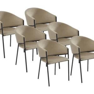 Set van 6 stoelen met armleuningen van velours en zwart metaal - Grijs - ORDIDA PASCAL MORABITO