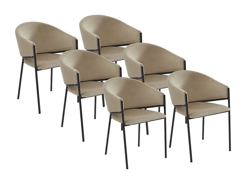 Set van 6 stoelen met armleuningen van velours en zwart metaal - Grijs - ORDIDA PASCAL MORABITO