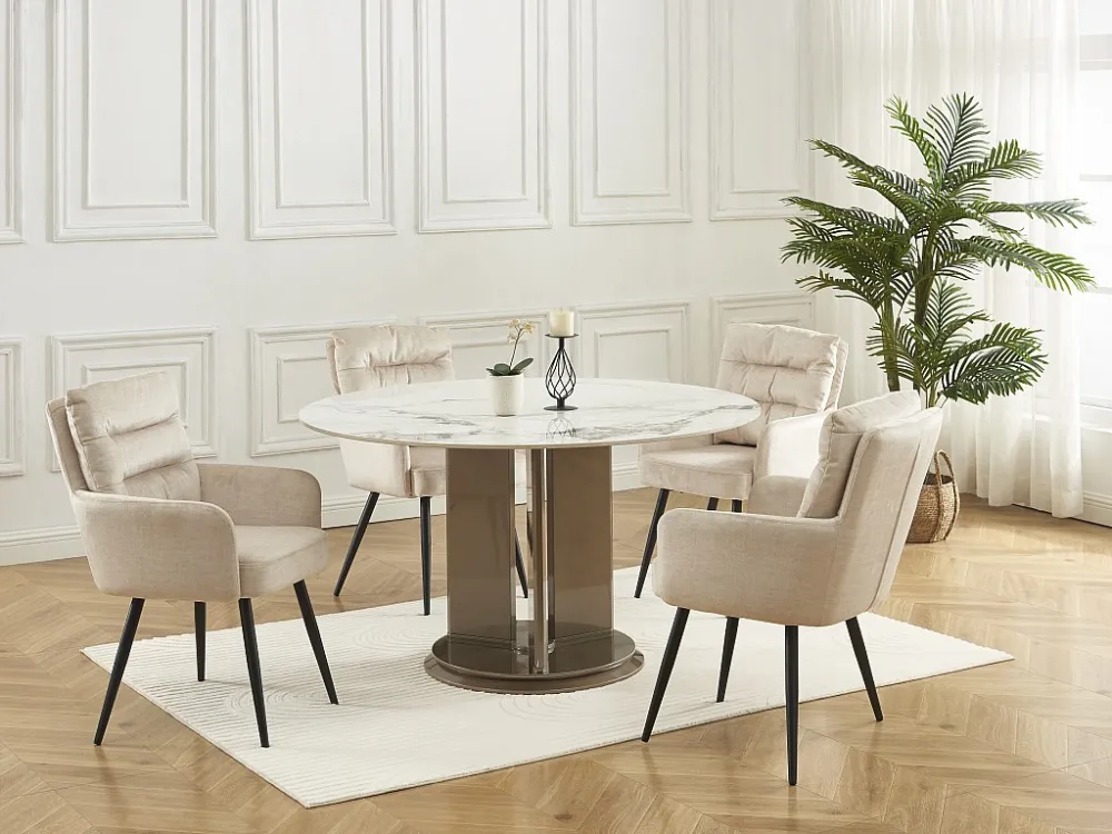 Set van 6 stoelen met armleuningen van stof en zwart metaal - Crèmewit - BARINIA van Pascal Morabito