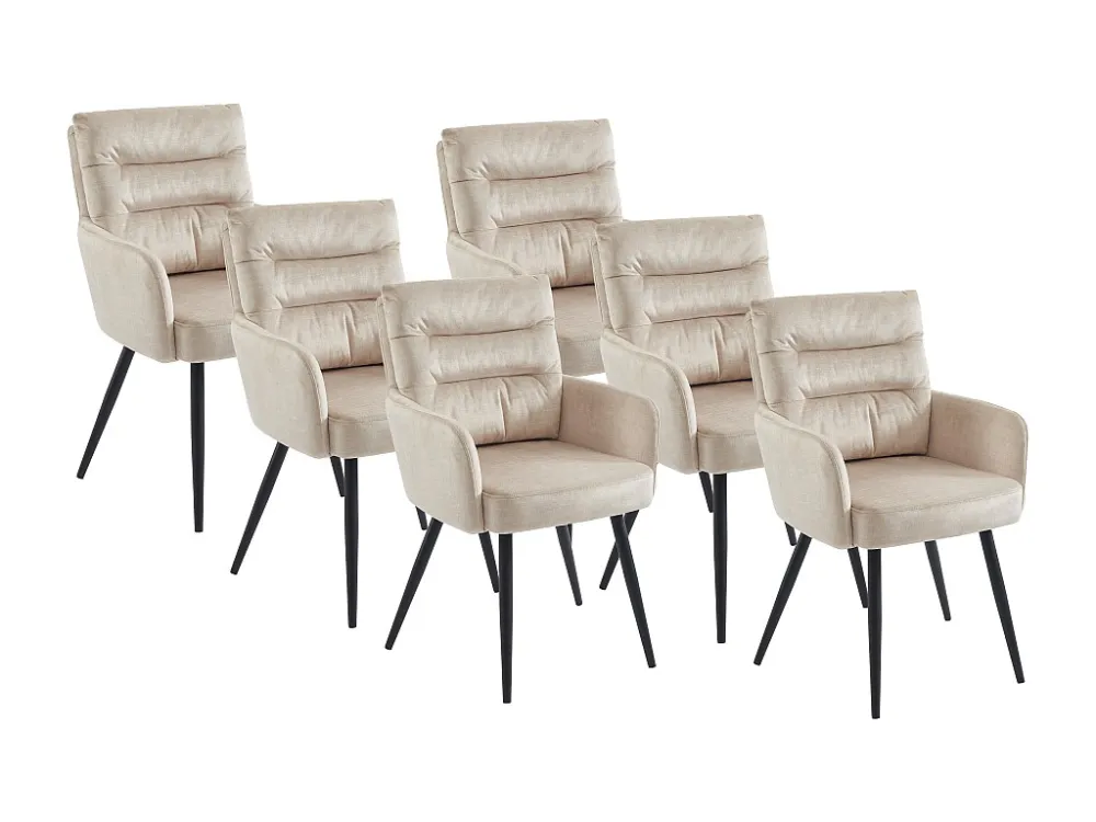 Set van 6 stoelen met armleuningen van stof en zwart metaal - Crèmewit - BARINIA van Pascal Morabito