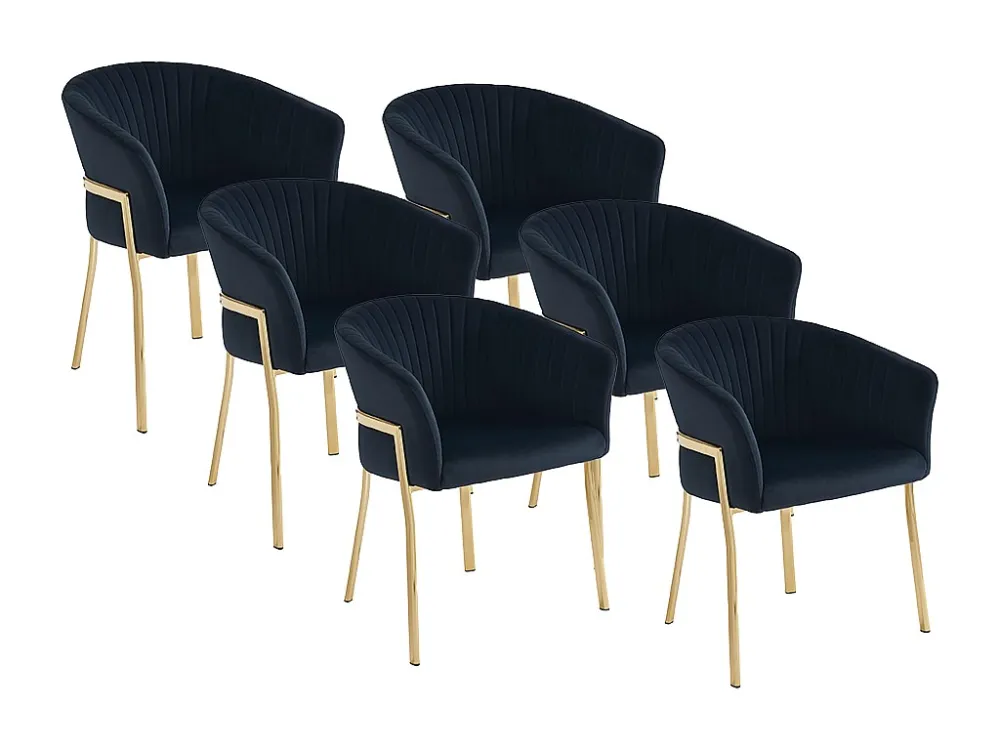 Set van 6 stoelen met armleuningen van velours en goudkleurig metaal - Zwart - ZAOVA PASCAL MORABITO