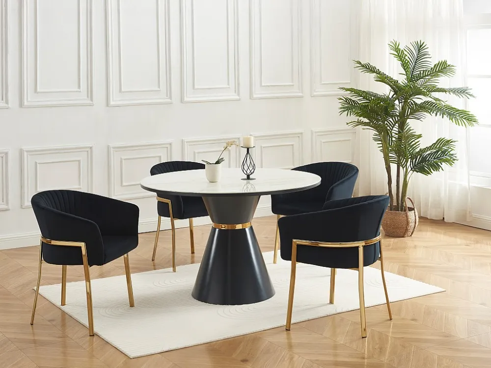 Set van 6 stoelen met armleuningen van velours en goudkleurig metaal - Zwart - ZAOVA PASCAL MORABITO