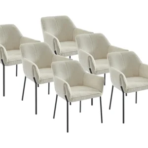 Set van 6 stoelen met armleuningen van boucléstof en zwart metaal - Crèmewit - AKETI PASCAL MORABITO