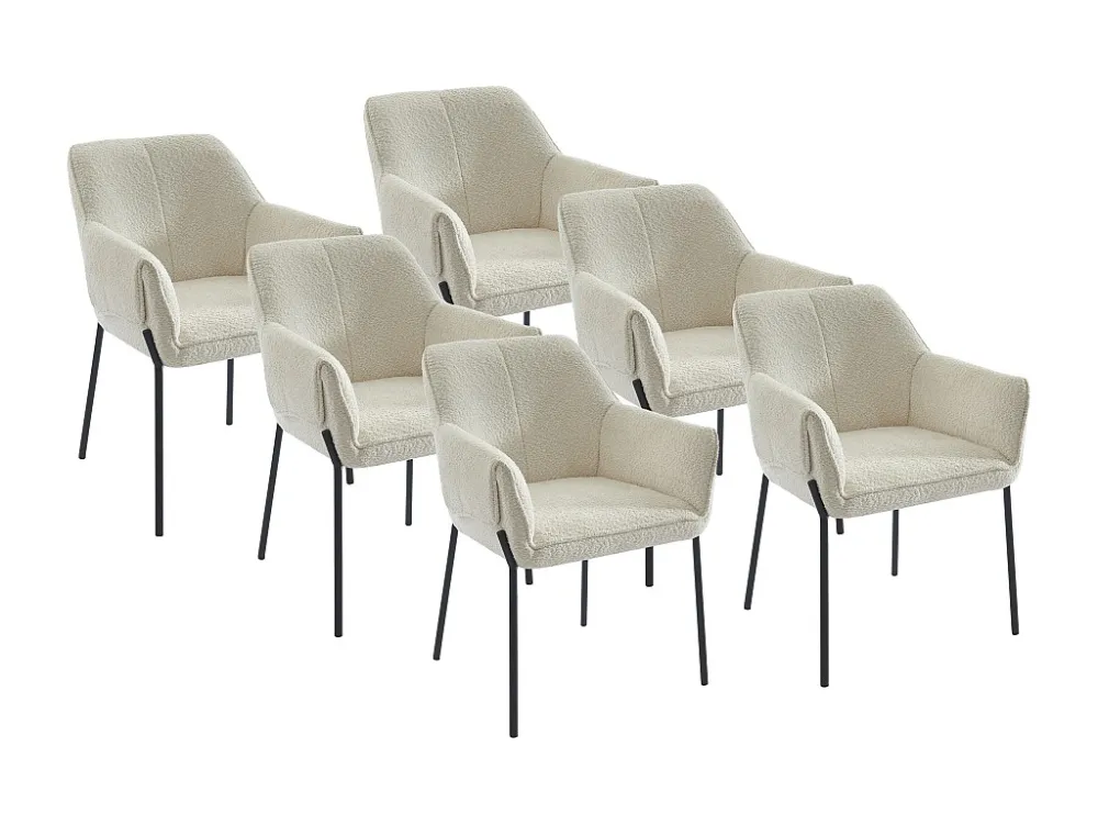 Set van 6 stoelen met armleuningen van boucléstof en zwart metaal - Crèmewit - AKETI PASCAL MORABITO
